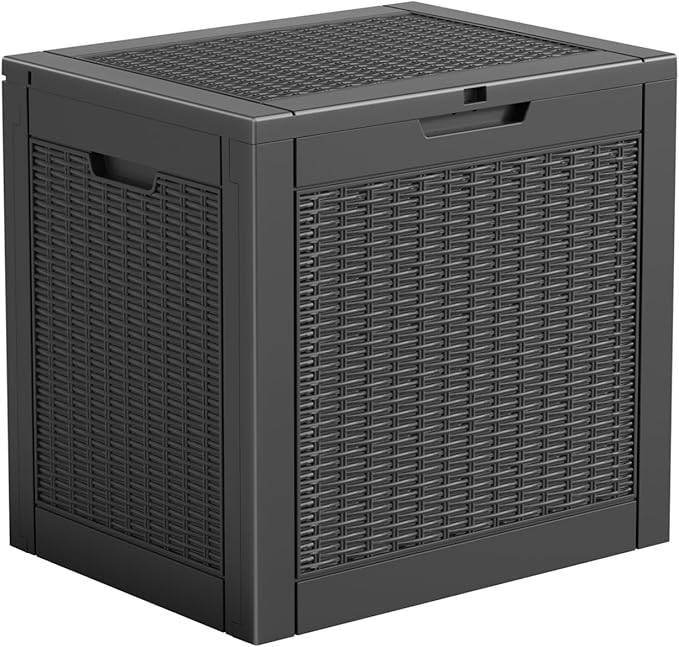 Vixzen 31 Gallon Resin Deck Box - Lockable Outdoor Storage for Patio Cushions, Garden Tools, Pool Supplies，Black-Ruum Studio Home