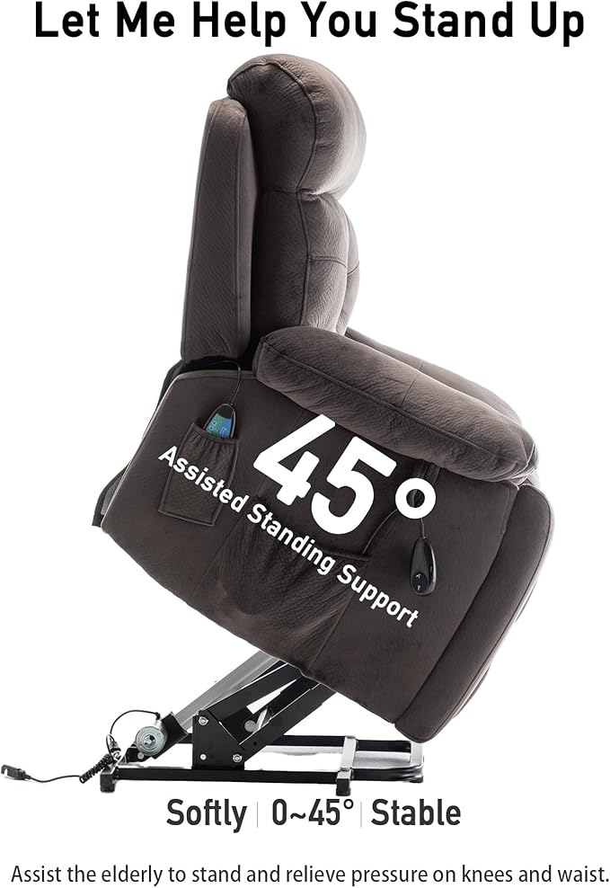 Large Power Lift Chairs Recliners for Elderly with Heated and Massage, Lazy Boy Recliner Chair with 26in Extra Wide Seat, Hidden Cup Holder, Side Pocket-Ruum Studio Home