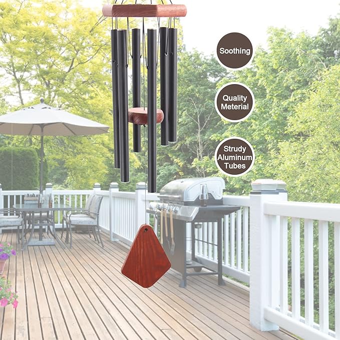 Small Wind Chimes for Outside, Wind Chimes Outdoor Tuned Soothing Melody, Wind Chime for Mom/Housewarming, Black WindChimes Outdoors Decoration.-Ruum Studio Home