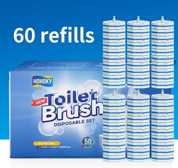 60pc Refills Disposable Toilet mats Brush Cleaning System, Toilet Cleaning Brush, 60 Replacement Brush Heads, No Handle or Base，Toliet Wand Refills,Toilet Bowl Clean Refill Pads,Toilet Scrubber Refill-Ruum Studio Home