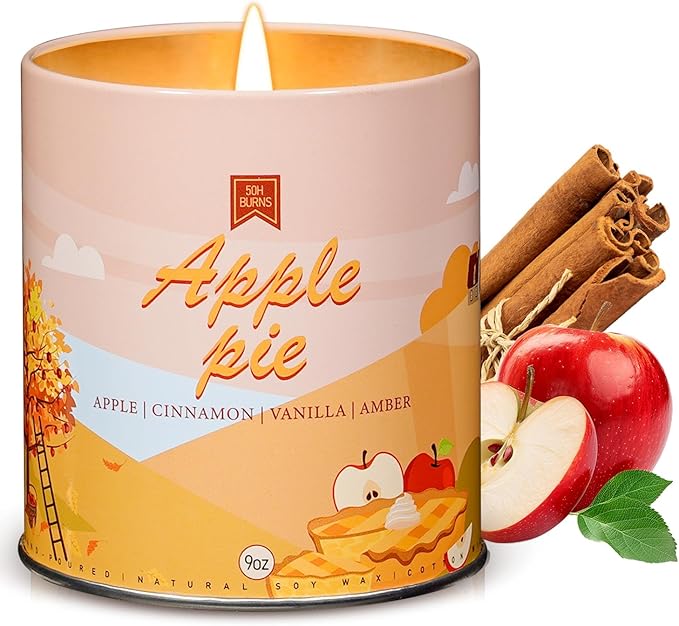 Apple Pie Fall Candles for Home Scented Halloween Easter Thanksgiving 40 Hours Burning 9oz Scented Candle, Aromatherapy Birthday Soy Candles Gift for Women Men-Ruum Studio Home