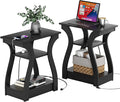Black End Table Set of 2 with Charging Station, Side Table with USB Ports and Outlets, Black Nightstand, 3 Tier End Table with Storage Shelf for Living Room, Bedroom-Ruum Studio Home