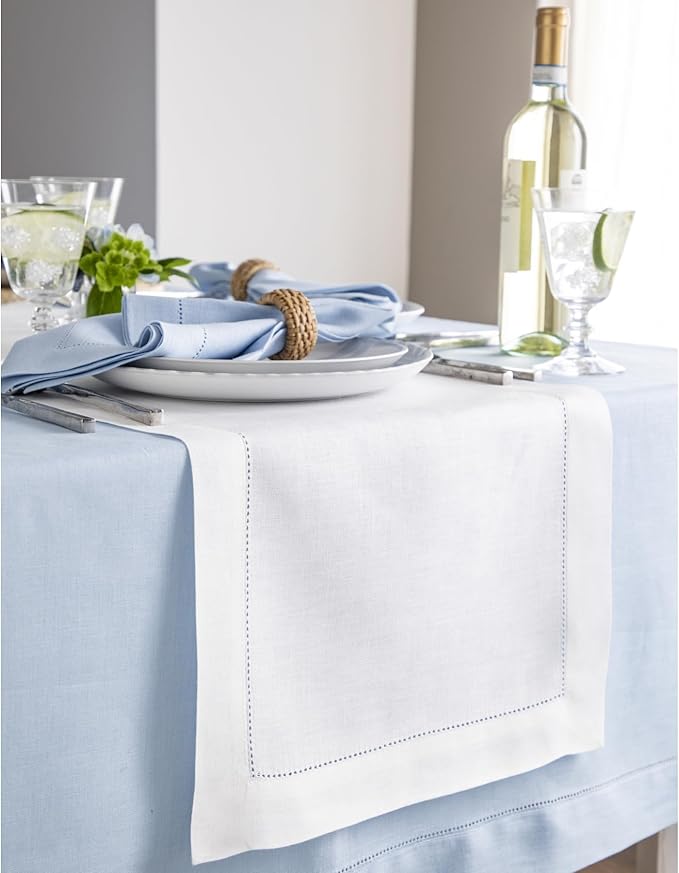 Solino Home Linen Table Runner 90 Inches Long - Classic Hemstitch 100% Pure Linen White Dining Table Runner 14 x 90 Inch for Fall, Autumn, Halloween, Thanksgiving-Ruum Studio Home