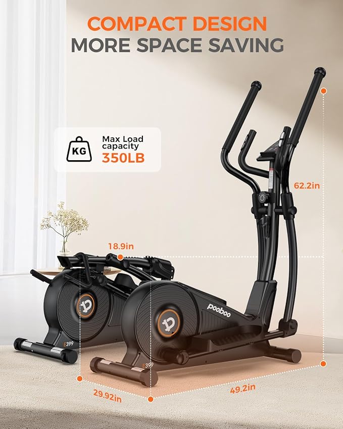 pooboo Elliptical Machine, Elliptical Exercise Machine with 16-Level Resistance&Hyper-Quiet Magnetic Driving System, Elliptical Machine for Home with LCD Monitor&15.5IN Stride, 350LBS Weight Capacity-Ruum Studio Home