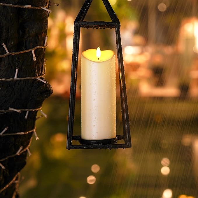 Homemory 3"x8" Outdoor Waterproof Flameless Candles, LED Candles, Battery Operated Candles with Remote and Timers, Electric Fake Plastic Pillar Candles, Dark Ivory, Set of 2-Ruum Studio Home