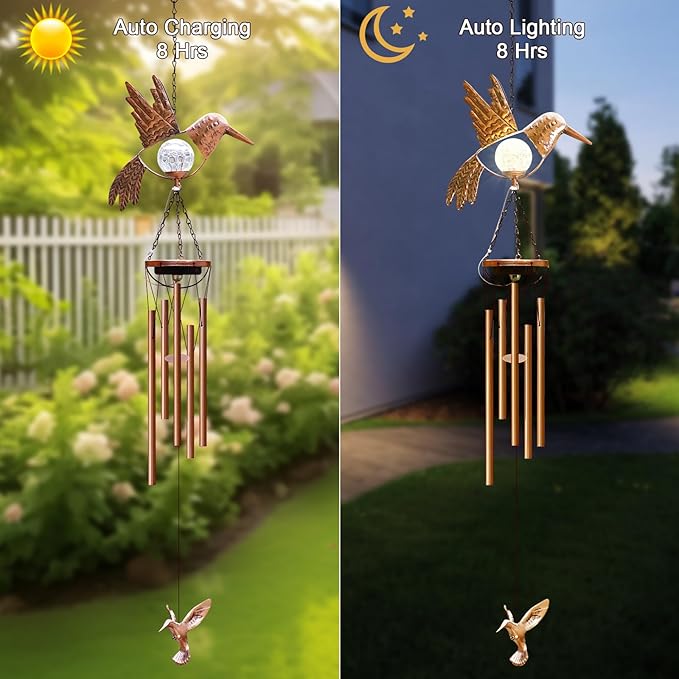 Wind Chimes Outdoor Indoor Decor: Birthday Gifts for Mom Grandma - Outside Lights for Garden Yard Patio Porch (Hummingbird)-Ruum Studio Home