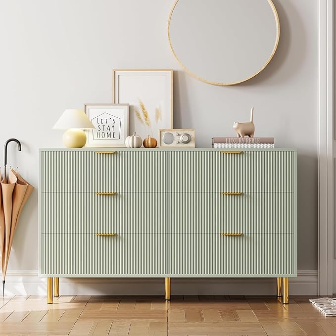 GAOMON 6 Drawer Dresser, Wood Chest of Drawers Organizer Storage with Gold Handle, Large Storage Cabinet, Modern Design Dresser for Bedroom, Living Room, Closet, Hallway, Entryway, Green-Ruum Studio Home