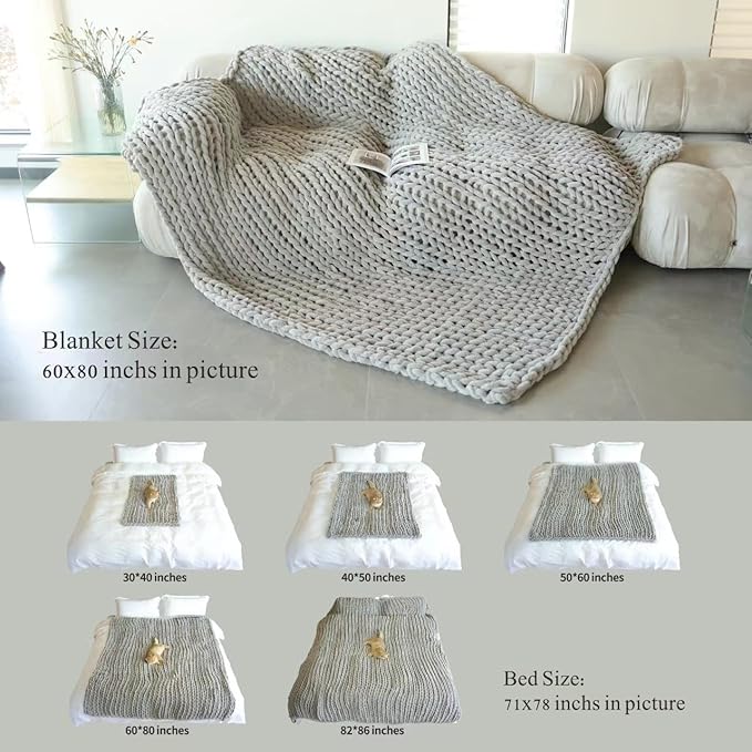 Maetoow Chenille Chunky Knit Blanket Throw （60×80 Inch）, Handmade Warm & Cozy Blanket Couch, Bed, Home Decor, Soft Breathable Fleece Banket, Christmas Thick and Giant Yarn Throws, Baby Blue-Ruum Studio Home