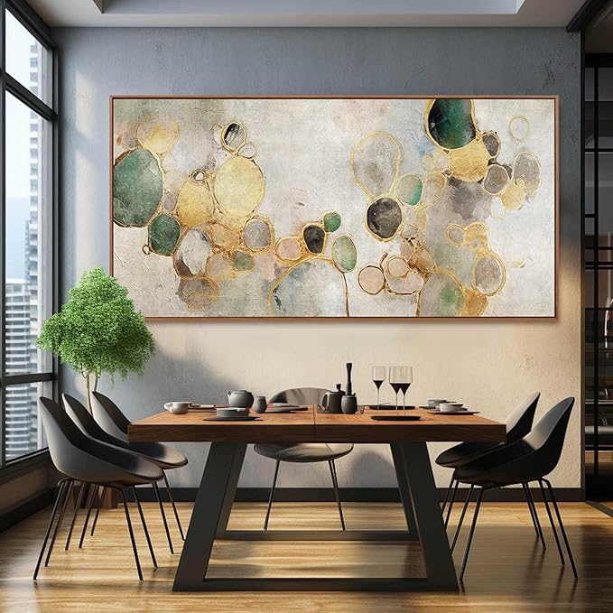 YJYart Circle Canvas Wall Decor Green and Gold Wall Art Posters Abstract Wall Decorations 36"x70" Home Decor for Bedroom Living Room-Ruum Studio Home