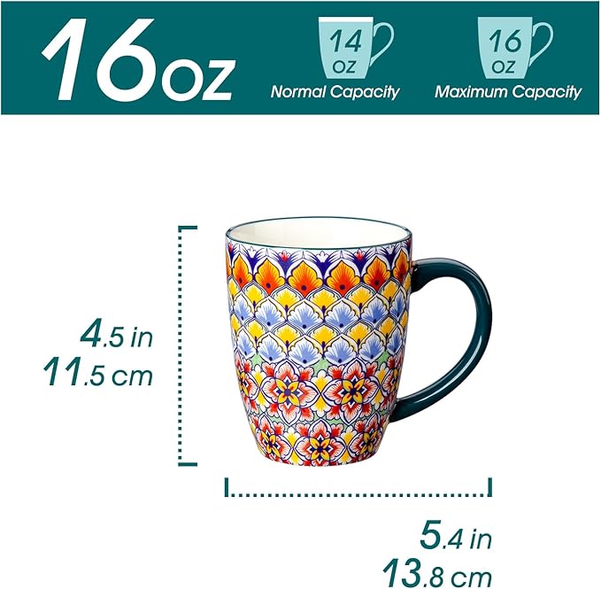 vancasso 16 oz Coffee Mugs Set of 6, Large Ceramic Mug with Handle, Boho Coffee Cups for Latte, Cappuccino & Hot Chocolate, Dishwasher & Microwave Safe Gift Set, Series SIMI-Ruum Studio Home