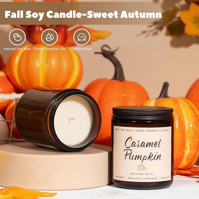 Auelife Fall Candle, Caramel Pumpkin Scented Candle – Fall Soy Candles for Home, Cozy Autumn Aromatherapy Candles, Sweet Pumpkin & Caramel Fragrance | Gift for Women, Home Décor-Ruum Studio Home