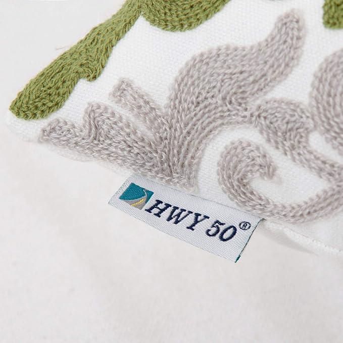 HWY 50 Green Decorative Throw Pillow Covers 18x18 Inch (1 Piece), Embroidered Cotton Farmhouse Cushion Cover Pillow Case for Sofa Couch Living Room Bed Bedroon, Floral Geometric-Ruum Studio Home