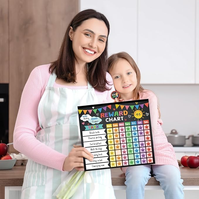 Reward Chart for Kids,Magnetic Behavior Chore Chart for Kids at Home,26 Black Chore Charts,1960 Star Stickers,56 Reward Stickers,Incentive Chore Chart to Develop Responsibility and Good Habits-Ruum Studio Home