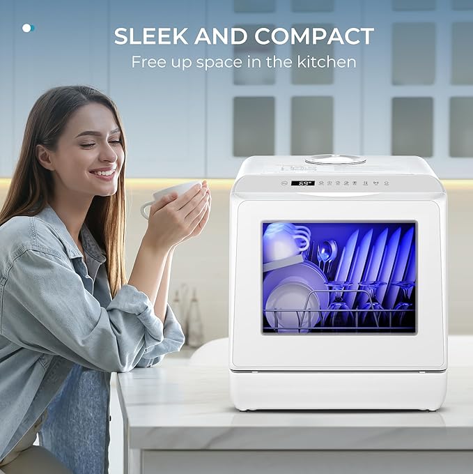 EUHOMY Portable Dishwasher Countertop Dishwasher, Mini Dishwasher Countertop with 5L Built-in Water Tank with 6 Modes, White, Table top dish washer with Baby Care for Apartment & RVs, No Hookup Needed-Ruum Studio Home