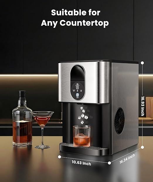 Nugget Ice Makers Countertop, Pellet Ice Maker Machine Dispenser with Water Reservoir with 44lbs/24H, Self-Cleaning, Soft Chewable Ice Maker Machine for Home/Kitchen/Office, Silver Stainless-Ruum Studio Home
