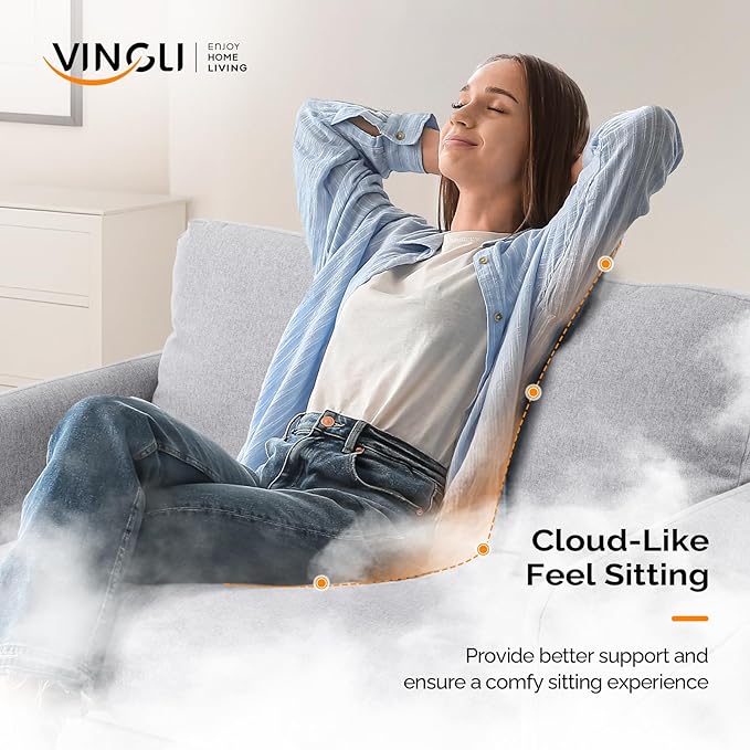 VINGLI 47" Small Couch, Linen Loveseat Sofa Light Grey Mini Couch Mid Century Modern Decor Love Seat for Small Spaces Living Room, Bedroom, Play Room-Ruum Studio Home