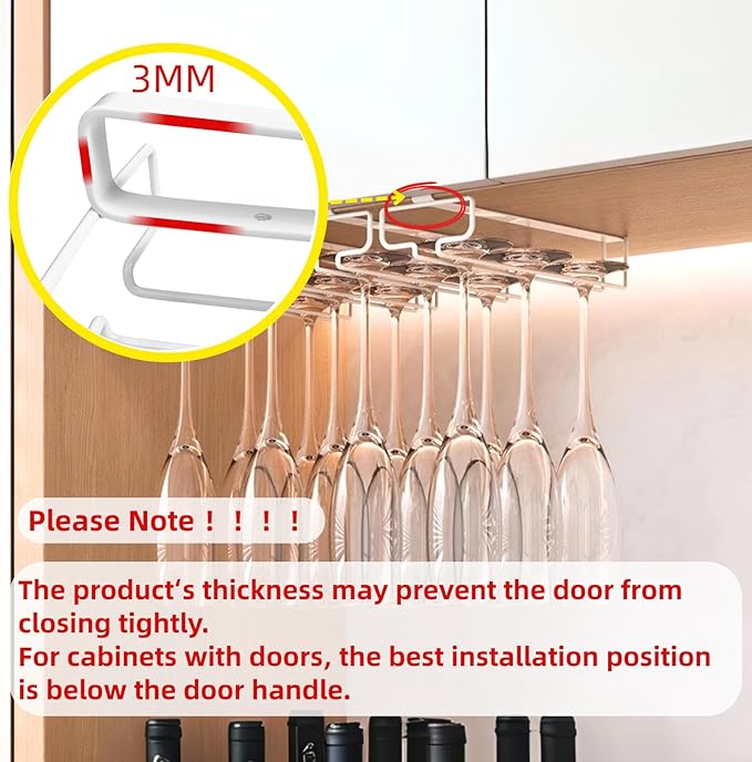 LINFIDITE 2 Pack Wine Glass Holder Stemware Rack Hanger Under Cabinet Wine Glass Rack Kitchen Hanging Storage Rack Organizer,White-Ruum Studio Home