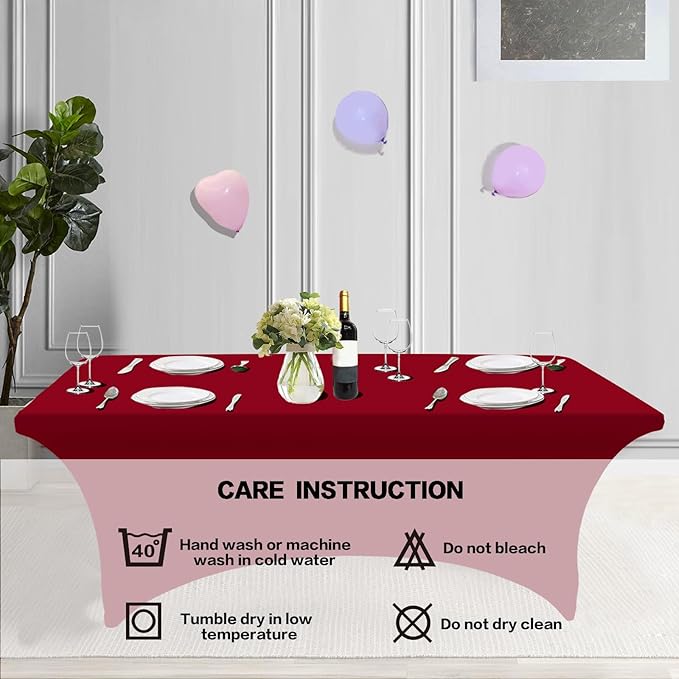 IVAPUPU 6FT Table Cloth for Rectangular Fitted Events Stretch Burgundy Table Covers Washable Cover Spandex Tablecloth Protector for Party, Wedding, Cocktail, Banquet, Festival-Ruum Studio Home