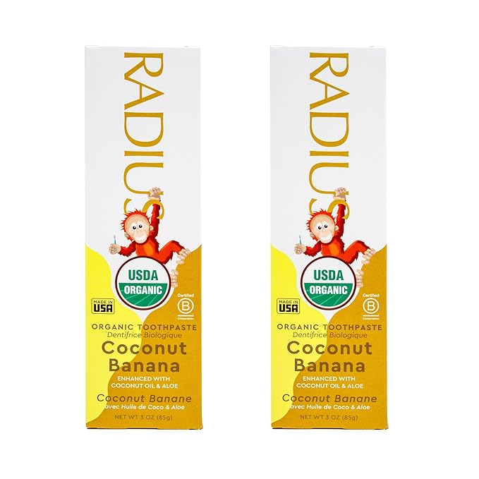 RADIUS Children's Toothpaste, Coconut Banana, 3 oz, Non-Toxic Chemical-Free Gluten-Free, Designed to Improve Gum Health & Prevent Cavities, Pack of 2-Ruum Studio Home