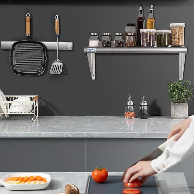 HARDURA Stainless Steel Shelf 12" x 36", 230lb Commercial Shelves Wall Mount Metal Shelving with Backsplash and Brackets for Kitchen, Restaurant, Laundry Room and Home-Ruum Studio Home
