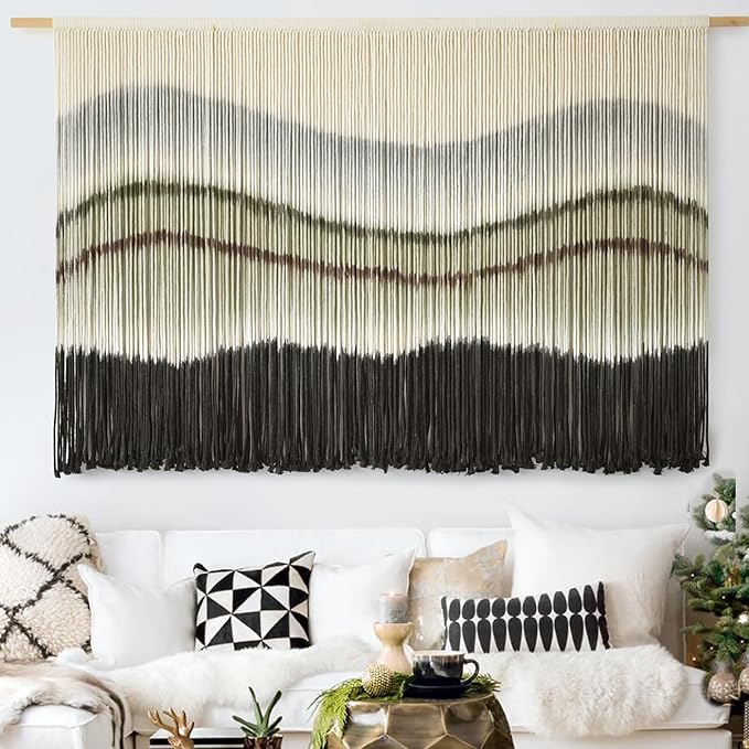 Macrame Wall Hanging Dip-Dye Large Macrame Wall Decor Boho Home Decor Scale Fiber Wall Art Yarn Craftsmanship Art 57" Wx 35" L-Ruum Studio Home