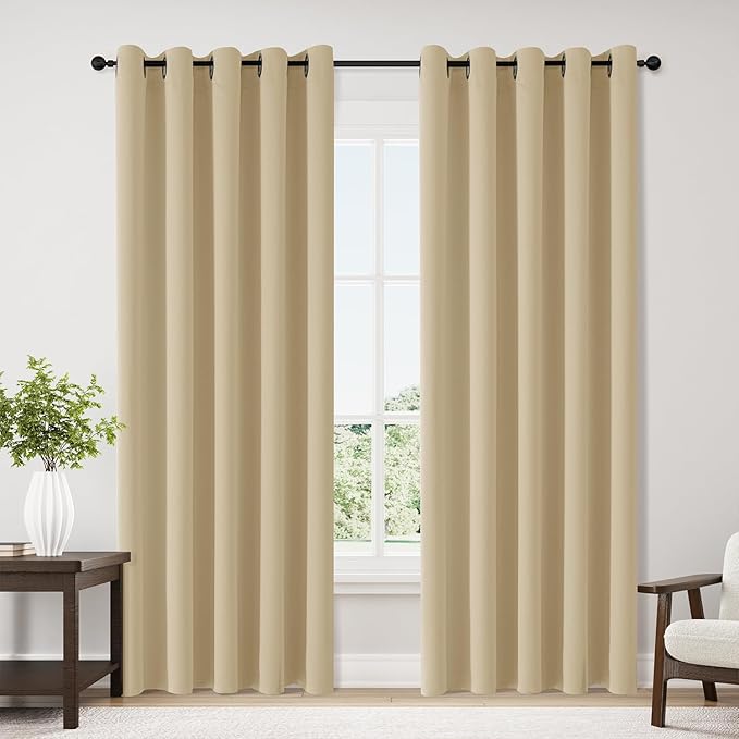 ChrisDowa Blackout Curtains 70 inches Wide for Bedroom - 2 Panels Set Extra Wide Grommet Thermal Insulated Room Darkening Curtains for Living Room (Biscotti Beige, 70 x 84 Inch)-Ruum Studio Home
