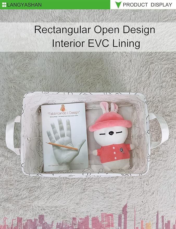 LANGYASHAN Rectangular Storage Bin Collapse Canvas Fabric Cartoon Storage Basket with Handles for Organizing Home Kitchen Boys and Girls Toys Office Closet Shelf Baskets (Rec Vehicle)-Ruum Studio Home