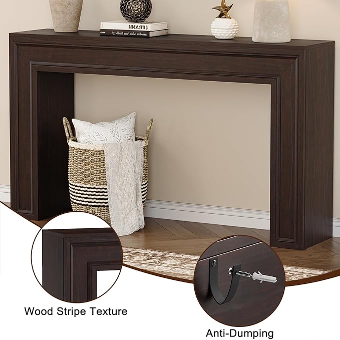 Rresyet 55 Inch Long Console Table, Sofa Table Behind Sofa, Wooden Entryway Table, Farmhouse Entryway Table for Entry, Hallway, Living Room (Cherry)-Ruum Studio Home