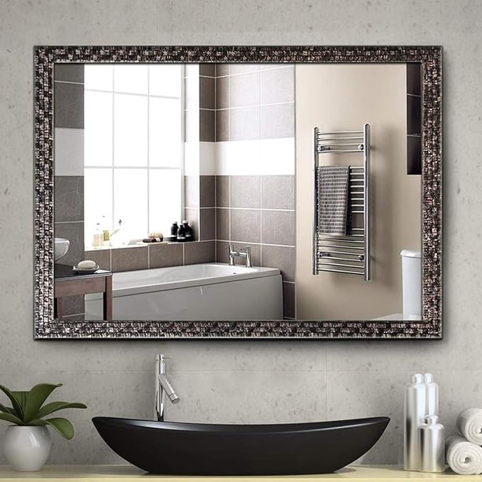 Bathroom Wall Mirror, Decorate Bathroom Mirrors for Wall, Rectangle Modern Bathroom Wall Mounted Mirror Vertical or Horizontal Hanging for Living Room (Black 24“ X 40")-Ruum Studio Home