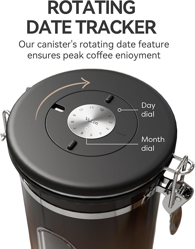 Veken Coffee Canister with Window,Airtight Stainless Steel Kitchen Food Storage Container, Date Tracker & Scoop for Grounds Coffee, Beans, Tea,Flour,Cereal,Sugar,22OZ,Copper-Ruum Studio Home