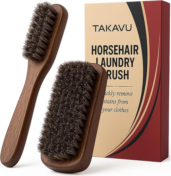 Horsehair Laundry Stain Brushes Set 2pcs by TAKAVU, Natural Soft Bristle for Scrubbing Out Tough Stains on Delicate Fabrics Knits Cotton Leather Washable Fabrics-Ruum Studio Home