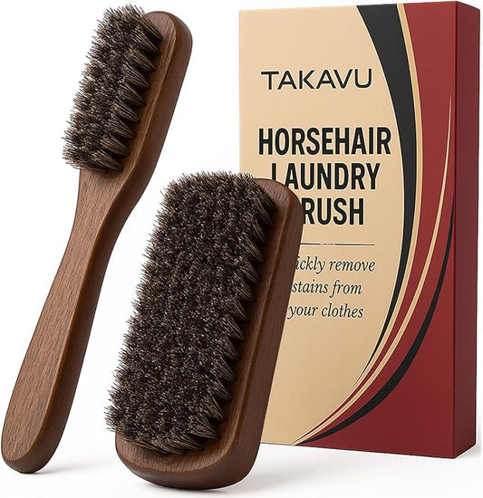 Horsehair Laundry Stain Brushes Set 2pcs by TAKAVU, Natural Soft Bristle for Scrubbing Out Tough Stains on Delicate Fabrics Knits Cotton Leather Washable Fabrics-Ruum Studio Home