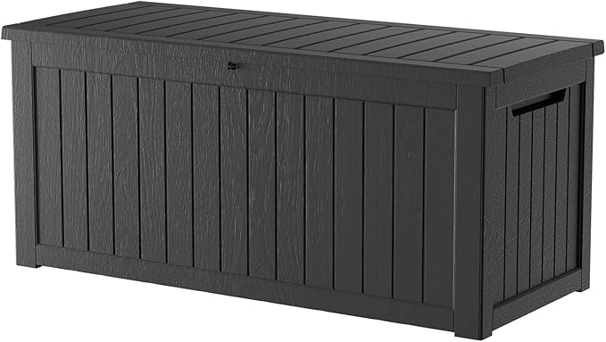 270 Gallon Lockable Resin Deck Box, Waterproof & UV-Resistant Outdoor Storage Box for Outdoor Cushion Storage, Garden Tools & Pool Accessories Storage, Black-Ruum Studio Home
