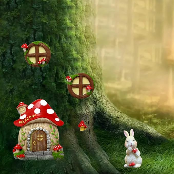 Garden Fairy Decor for Outside Wall Tree Decoration Fairy Door and Window Accessories, Butterfly Mushroom Leaves Fairy House Kit, Fairy Garden Decor, Fairy Garden Decor, Fairy Garden Decorations-Ruum Studio Home