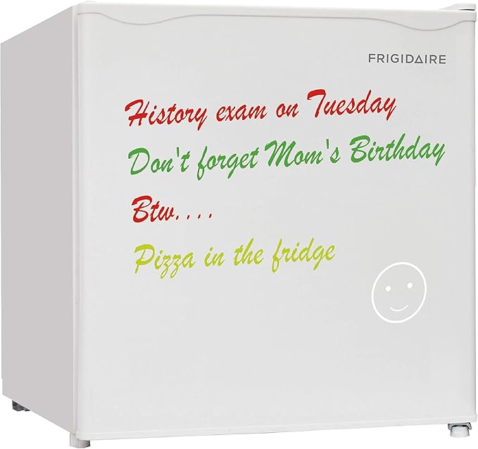 FRIGIDAIRE EFR107-WHITE, Mini Fridge for Dorm with White Board & Small Ice Freezer 1.6 Cu Ft Compact Refrigerator, White-Ruum Studio Home