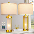 RORIA Modern Table Lamps for Living Room Set of 2, Farmhouse Bedroom Lamps for Nightstands with Dual USB Ports, Gold Bedside Lamps with White Frosted Glass Nightlight, 4 Bulbs Includes (Gold)-Ruum Studio Home