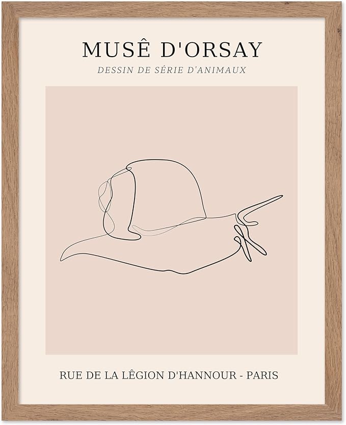 Poster Master Vintage Poster - Retro One Line Snail Drawing Print - Snail Line Art - Minimal Gift for Men, Women, Animal Lover - Abstract Wall Decor for Home, Office, 16x20 Beige Framed-Ruum Studio Home