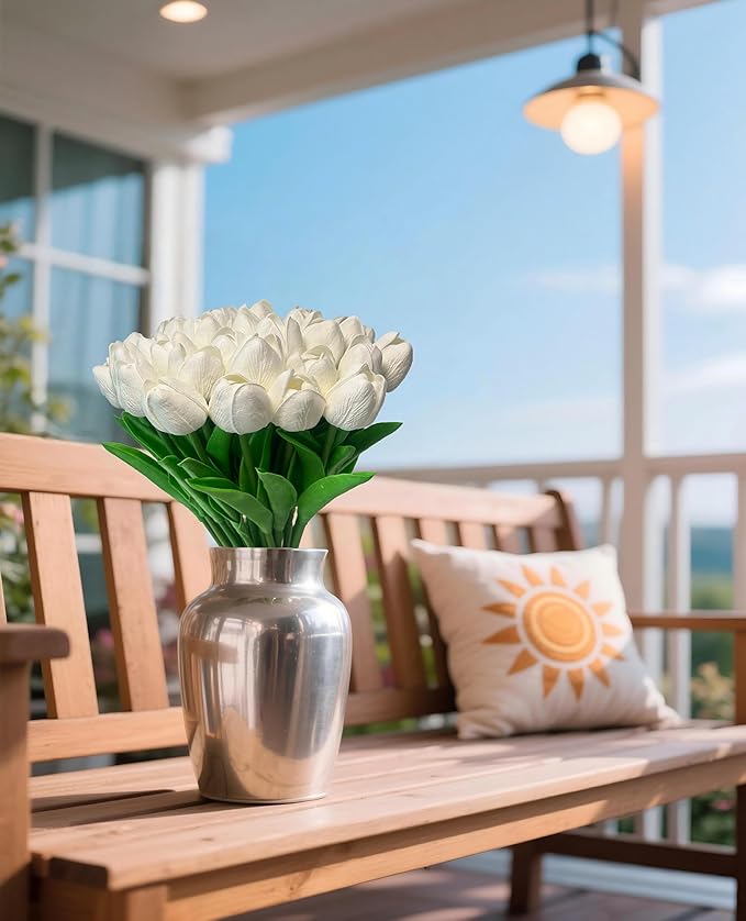 15pcs White Tulips PU Artificial Flowers Real Touch Fake Tulips for Spring Easter Home Kitchen Wedding Bouquet Bulk Mother's Gift Day Decorations-Ruum Studio Home