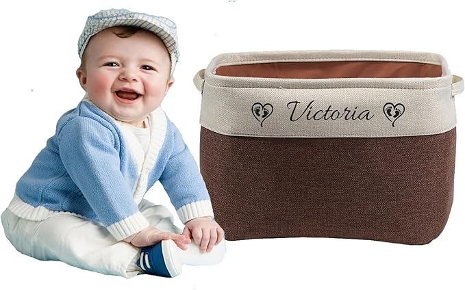 Generic Personalized Kids' Storage Box - Brown, Customizable, Soft & Durable Cotton & Linen, Foldable, 14x9x1 inches-Ruum Studio Home