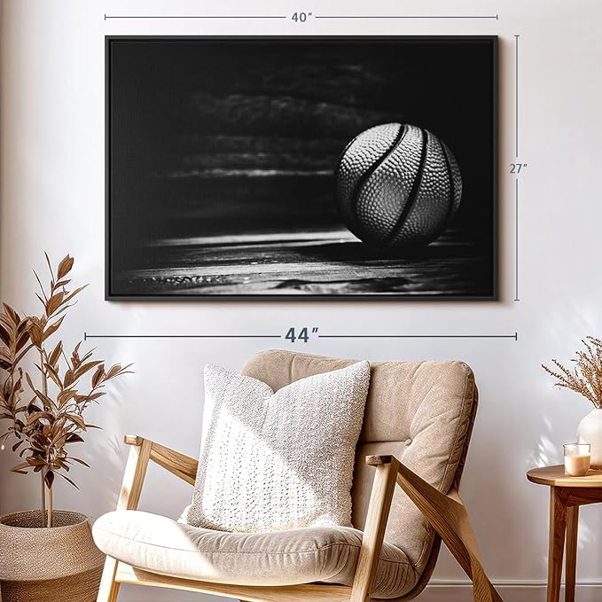 ElephantStock Basketball Wall Art - Horizontal Framed Canvas - 1-Piece Hallway Wall Decor - Photography sports Canvas Print - Black and Gray Decor for Wall - 40" X 27"-Ruum Studio Home