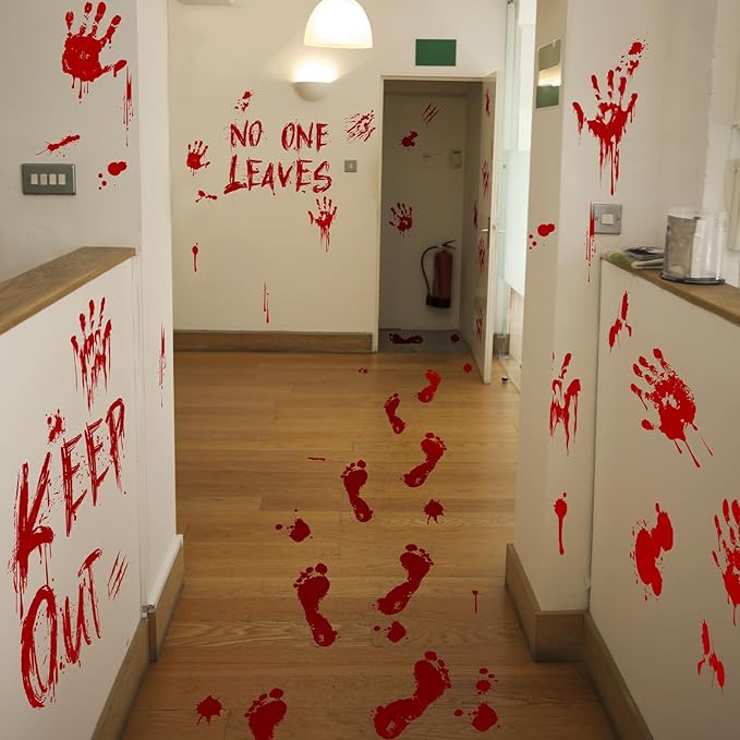 Halloween Bloody-Handprint-Footprints Floor Stickers, Scary Halloween Party Indoor/Outdoor Decoration, for Windows Clings, Car - 12 Sheets-Ruum Studio Home