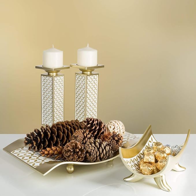 Creative Scents Schonwerk Diamond Lattice Decorative Bowl Table Centerpiece - Home Decor for Living Room, Centerpieces Table Decorations for Dining Room and Coffee Table-Ruum Studio Home