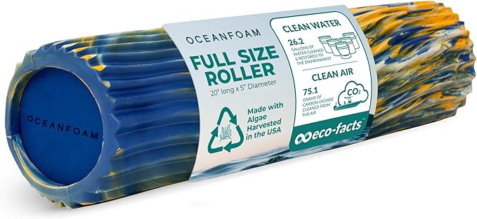 Oceanfoam Tidal Roller - Royal, Gold & Natural Marbled - Muscle Massage Foam Roller for Back Pain & Stretching - Firm & Ergonomic Wide Wave Textured - Yoga, Athletics, & Wellness - Full Size, 20" x 5"-Ruum Studio Home