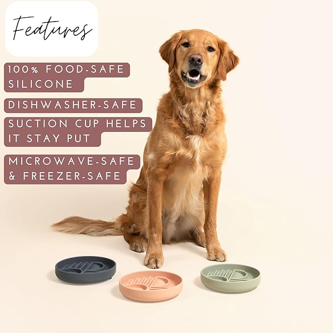 The Slowdown Bowl Silicone Slow Feeder for Dogs & Puppies, Slow Eating Modern Lick Mat Design, Reduces Gulping, Fits 2 Cups 7.5” Across x 1.5” Tall, Mealtime Challenge, Medium-Charcoal-Ruum Studio Home