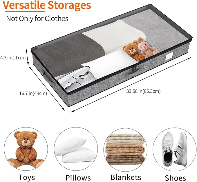 Fixwal 2 Pack Under Bed Storage Containers, Below 4.5 Inches Low Profile Underbed Organizer Clothes Storage with Sturdy Sidewalls and Bottom-Ruum Studio Home