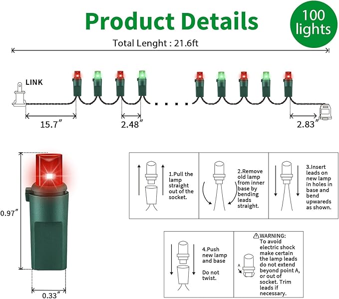 100 Count Red and Green - String Lights - 21.6FT LED Christmas Lights, Mini led Lights for Indoor Outdoor Home Holiday Party Wedding Independence Day Decoration-Ruum Studio Home