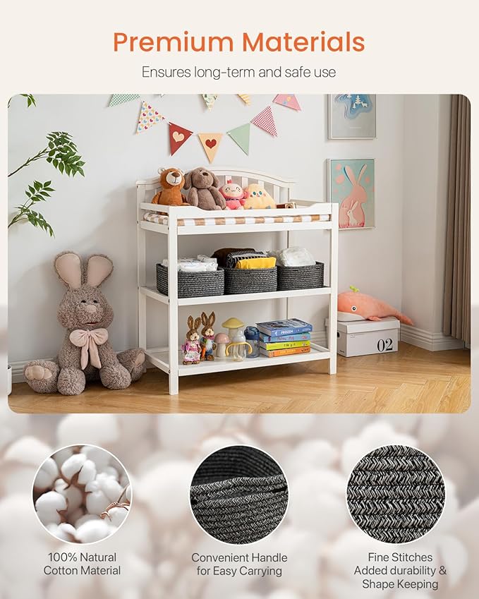 KALLAX Small Woven Basket, 13.5 x 9.5 x 5 Inches, Storage Basket for Organizing, Cute Small Rope Shelf Closet Cube Storage Bins Baskets for Shelves, Dog Toy Gift Baskets Empty, 3 Pack Mixed Black-Ruum Studio Home
