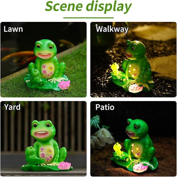 Upgraded Size Solar Garden Outdoor Statues Frog Mother and Little Frog with 6 LED Solar Figurine for Lawn,Patio, Balcony, Yard Decor Unique Gift, for Mom, Grandma,Father,Woman-Ruum Studio Home