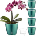 Self Watering Pots for Indoor Plants, 4-Pack 6.7'' Self Watering Planter with Drainage Holes, Small African Violet Pots with Water Indicator, Clear Wick Orchid Pot, Blue Gold-Ruum Studio Home