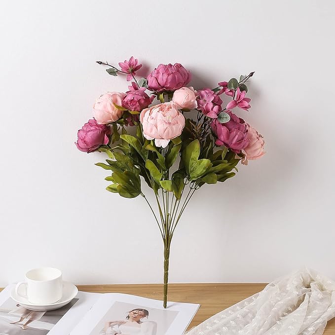 Duovlo Fake Flowers Vintage Artificial Peony Silk Flowers Wedding Home Decoration,Pack of 1 (New Sweetened Bean)-Ruum Studio Home